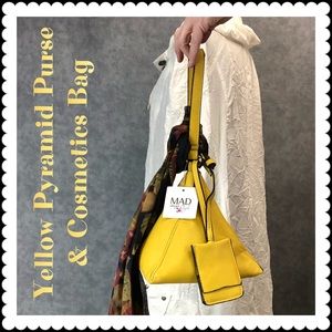 Yellow Pyramid Purse & Cosmetics Pouch Set